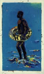 "Ocean bather", aus dem Jahr 2012, Linolschnitt und Malerei hinter Acryglass, 120 x 70 cm